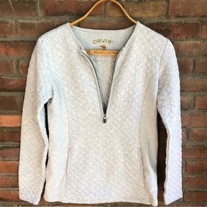ORVIS Quilted 1/4 Zip Pullover Heathered Baby Blue S/M